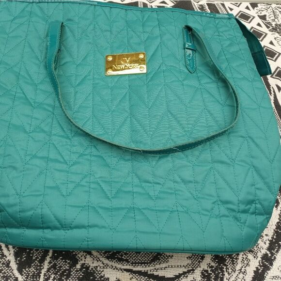JM New York Nylon Quilted Turquoise Women's Tote B - Picture 1 of 8